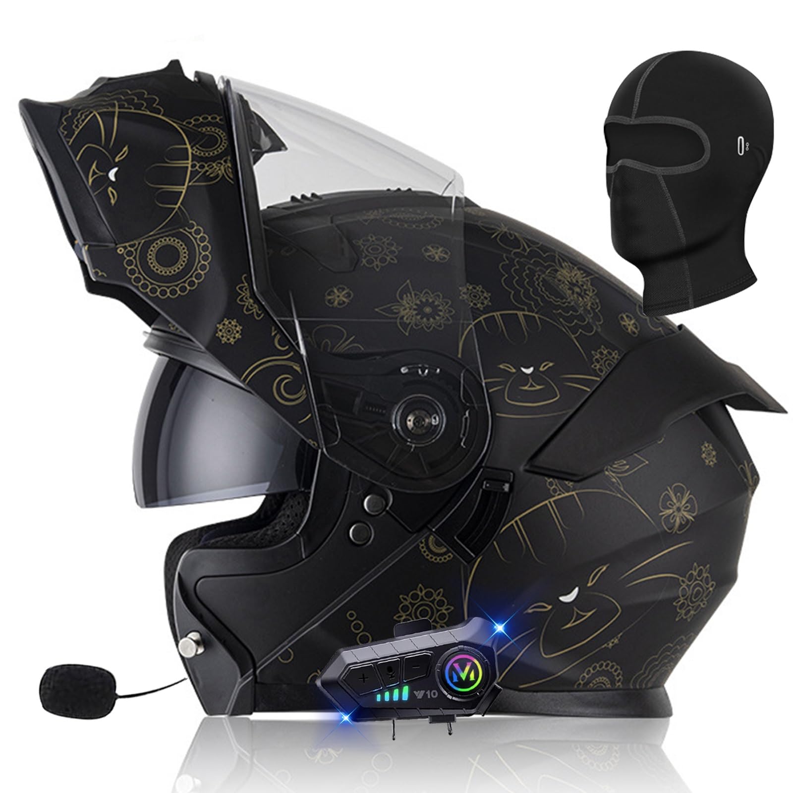 Bluetooth Modular Motorcycle Helmet for Adults Men and Women DOT Approved Full Face Flip up Anti-Fog Double Visor Built-in Dual Speaker Motorbike Moped Street Bike Racing Crash Helmet M-XXL (Color :