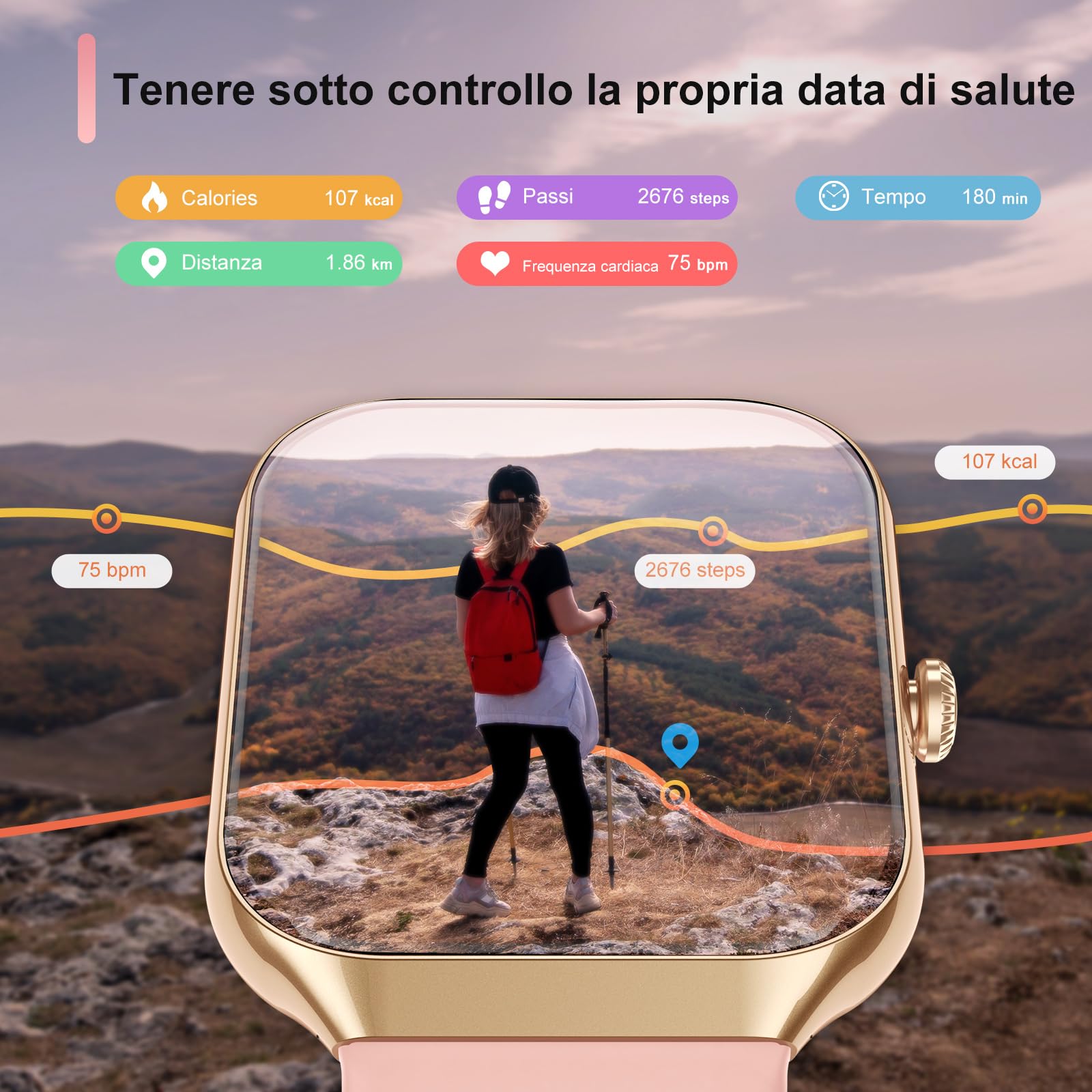 Togala Smartwatch con Effettua/Risposta Chiamate, Orologio Smartwatch Donna, 1.96'' Display Fitness Tracker con 113+Sportive/Sonno Cardiofrequenzimetro, Impermeabil IP68, Smart Watch per Android iOS