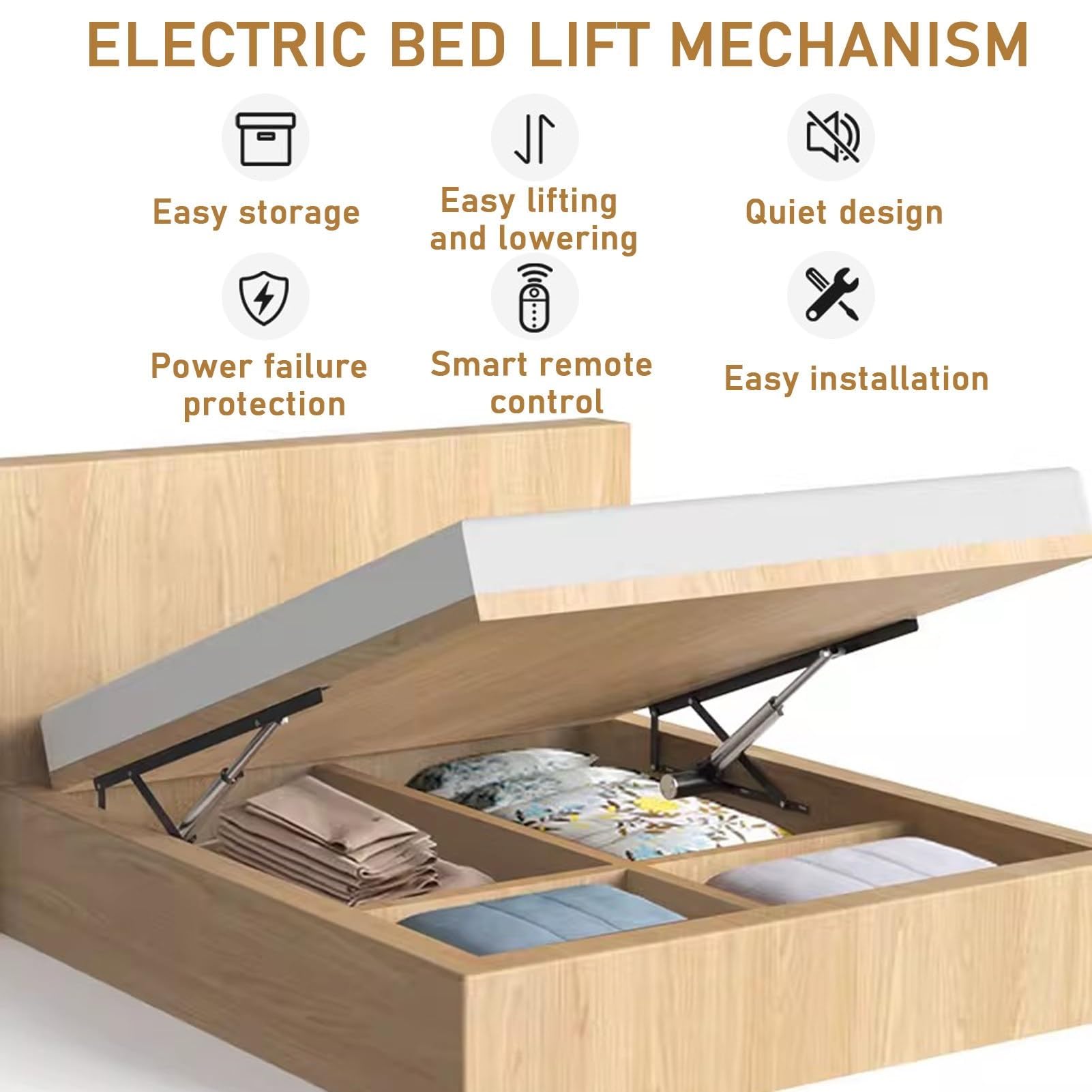 Mecanismo eléctrico de elevación de cama resistente con control remoto, amortiguadores hidráulicos de gas para cajas de almacenamiento, camas y bases de diván con muelles, duradero y eficiente