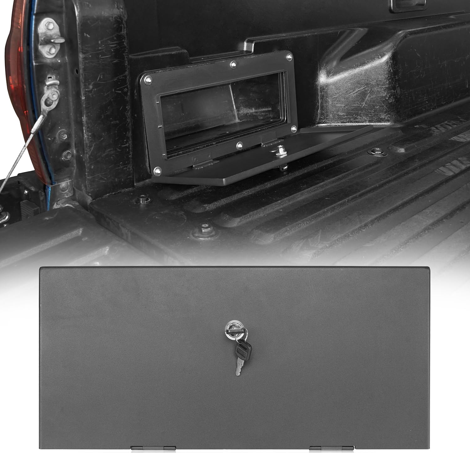 Hooke Road Tacoma Bed Security Lock Lid Extra Storage for Toyota Tacoma 2005-2023 2nd & 3rd Gen Pickup Truck (Black Steel)