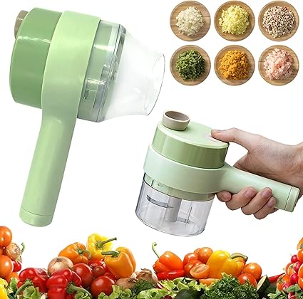 DIKPUL GROUP 4 in 1 Electric Handheld Cooking Hammer Vegetable Cutter Set Food Chopper Multifunction Vegetable Fruit Slicer for Garlic Pepper Chili Onion Celery Ginger Meat with Brush