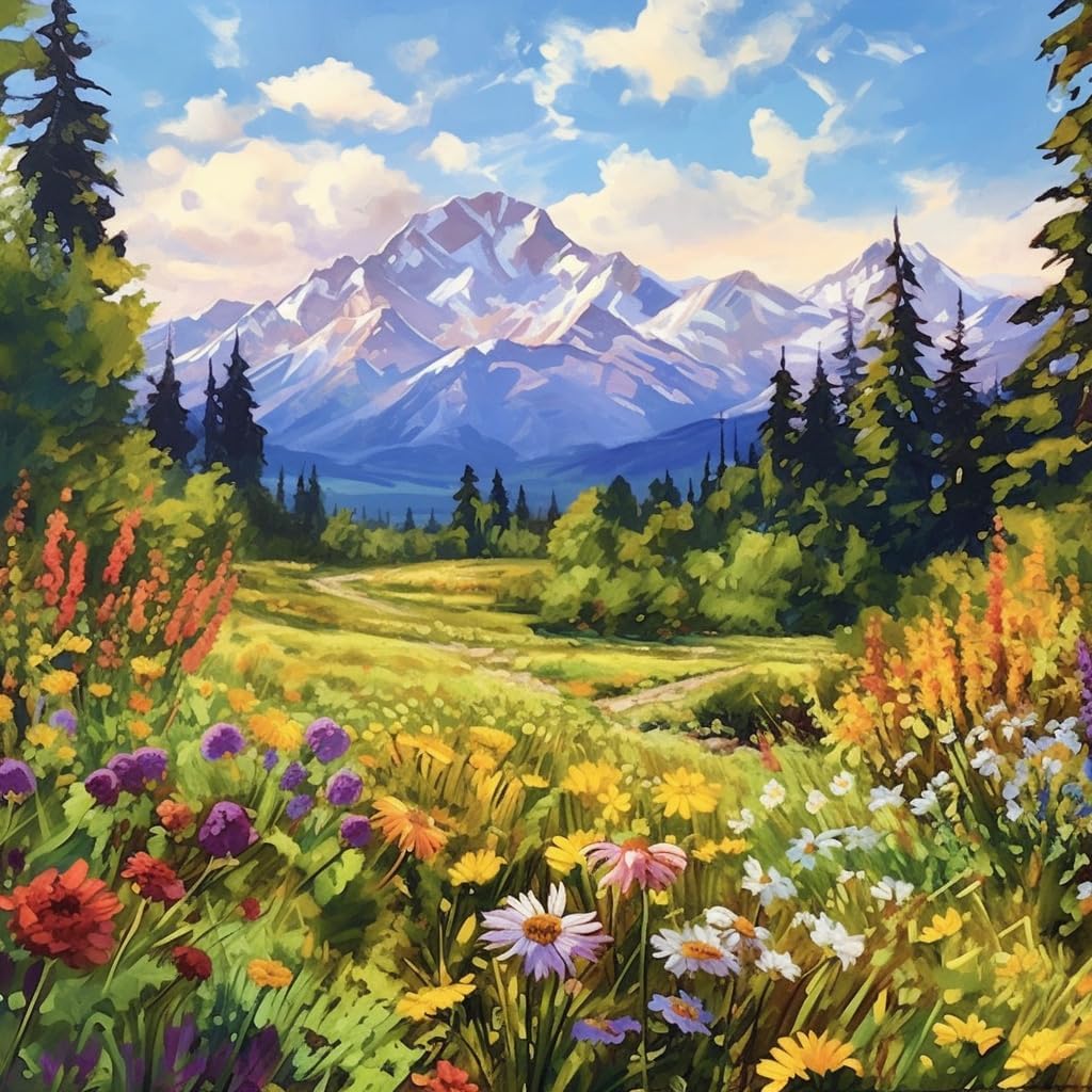 Moohue 14CT Counted Cross Stitch Kits for Adults Mountain Flowers Advanced Stamped Cross Stitch Kits for Adults (Mountain 4)