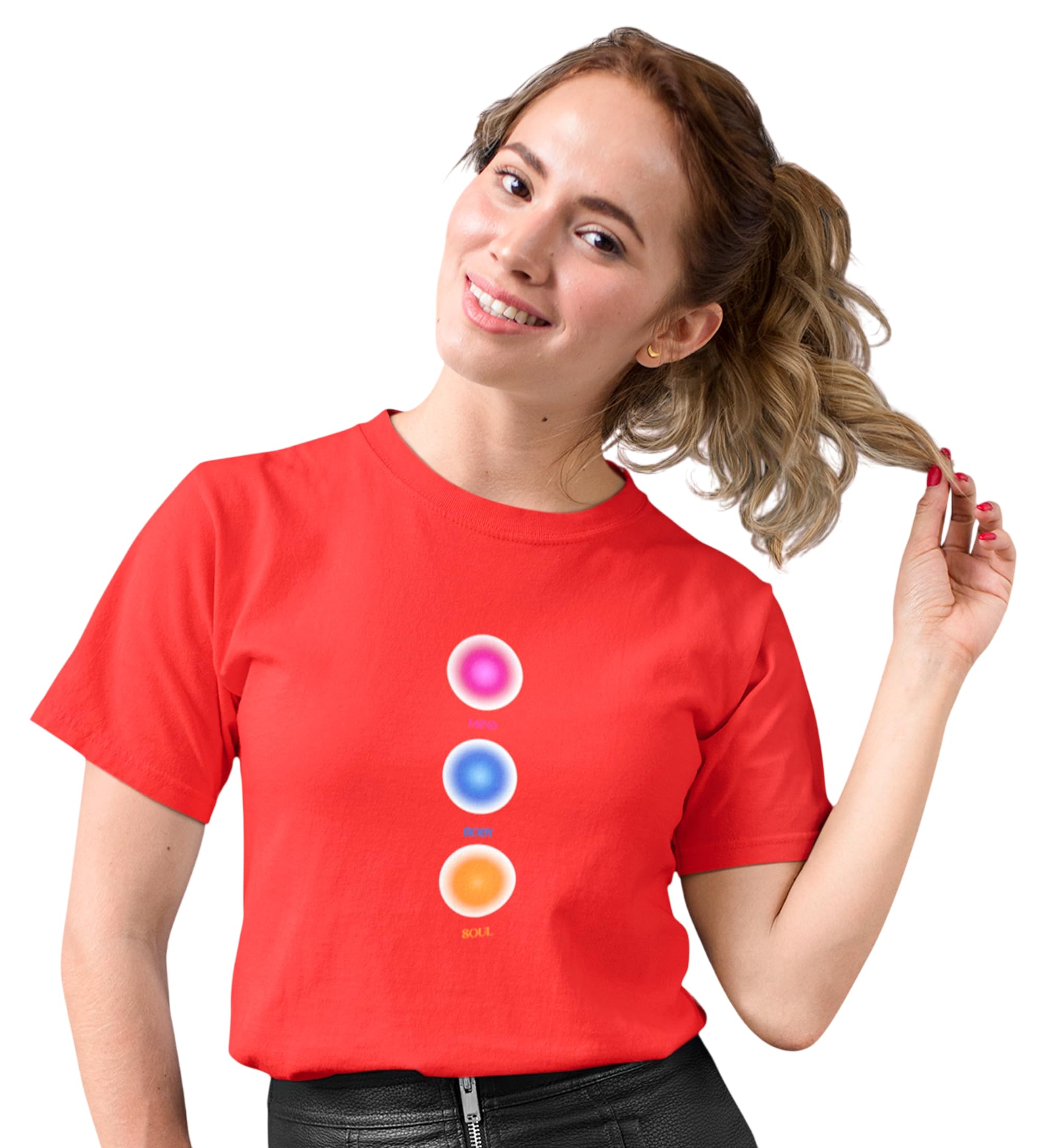 Balanced Life : Printed Round Neck Cotton Red T-Shirt for Womens-picture-46