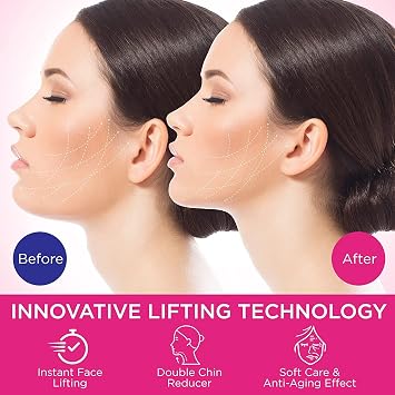 Reusable Double Chin Reducer- V Line Mask -Double Chin Remover-Facial Slimming Chin Strap-Chin Up Mask Face Lifting Belt V Shaped Slimming Face Mask, Pink