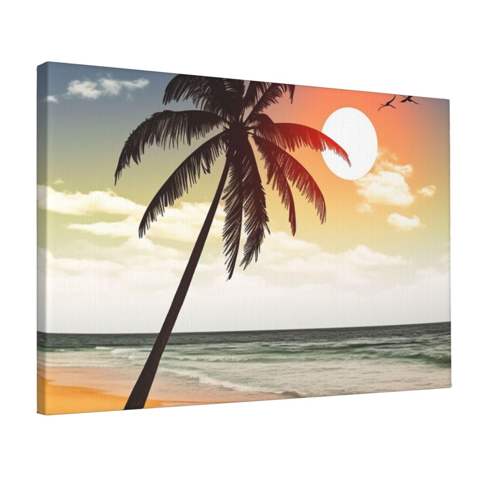 KLOPH Palm tree on beach Canvas Wall Art for Living Room 12"x18" Modern Artwork Painting for Bathroom Hanging Canvas Prints Aesthetic Wallart for Bedroom Kitchen Office Wall Decor