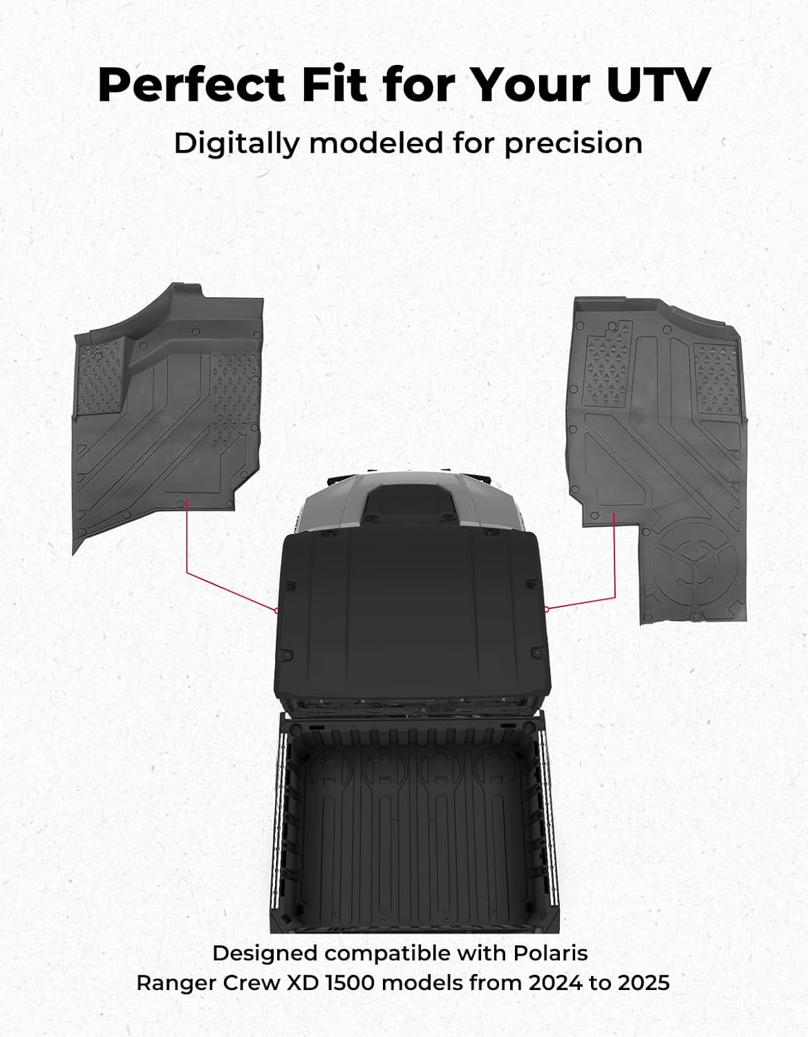 KEMIMOTO UTV Floor Mats Compatible with Polaris Ranger XD 1500, 2PCS TPE Front Floor Mat, Two-Seats Anti-Slip Rubber Floor Liners, Waterproof Heavy-Duty Durable 2024 2025 2026 Accessories - Image 2
