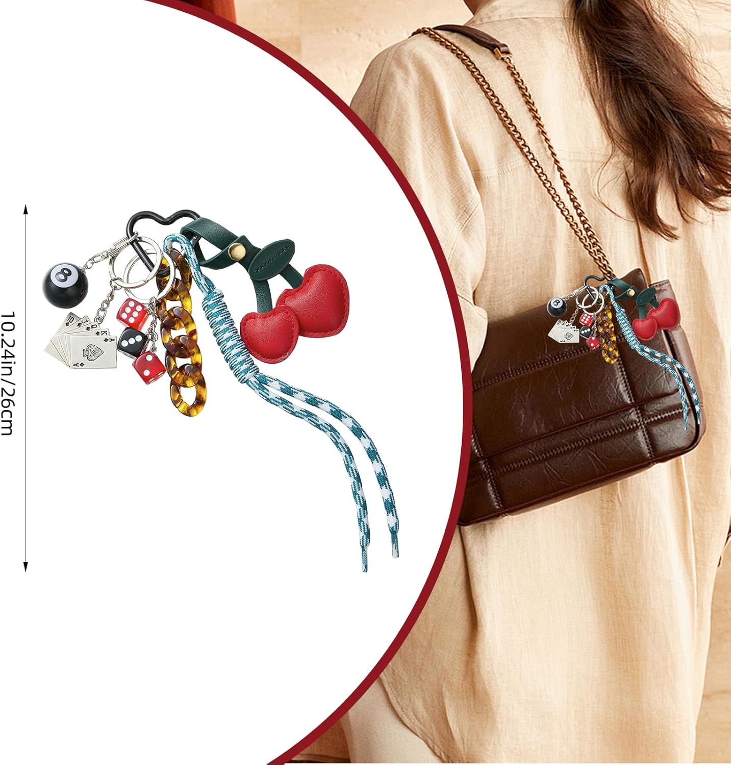 Designer Rope Bag Charm Cherry Purse Charms for Handbags 8 Ball Keychain for Backpacks Wallets Car Key Accessories - Image 2