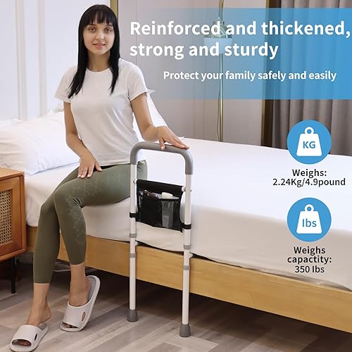 Miniatura 2 de Rieles de cama para adultos mayores, riel de asistencia de cama ajustable en altura para personas mayores, asa de cama de seguridad con patas de