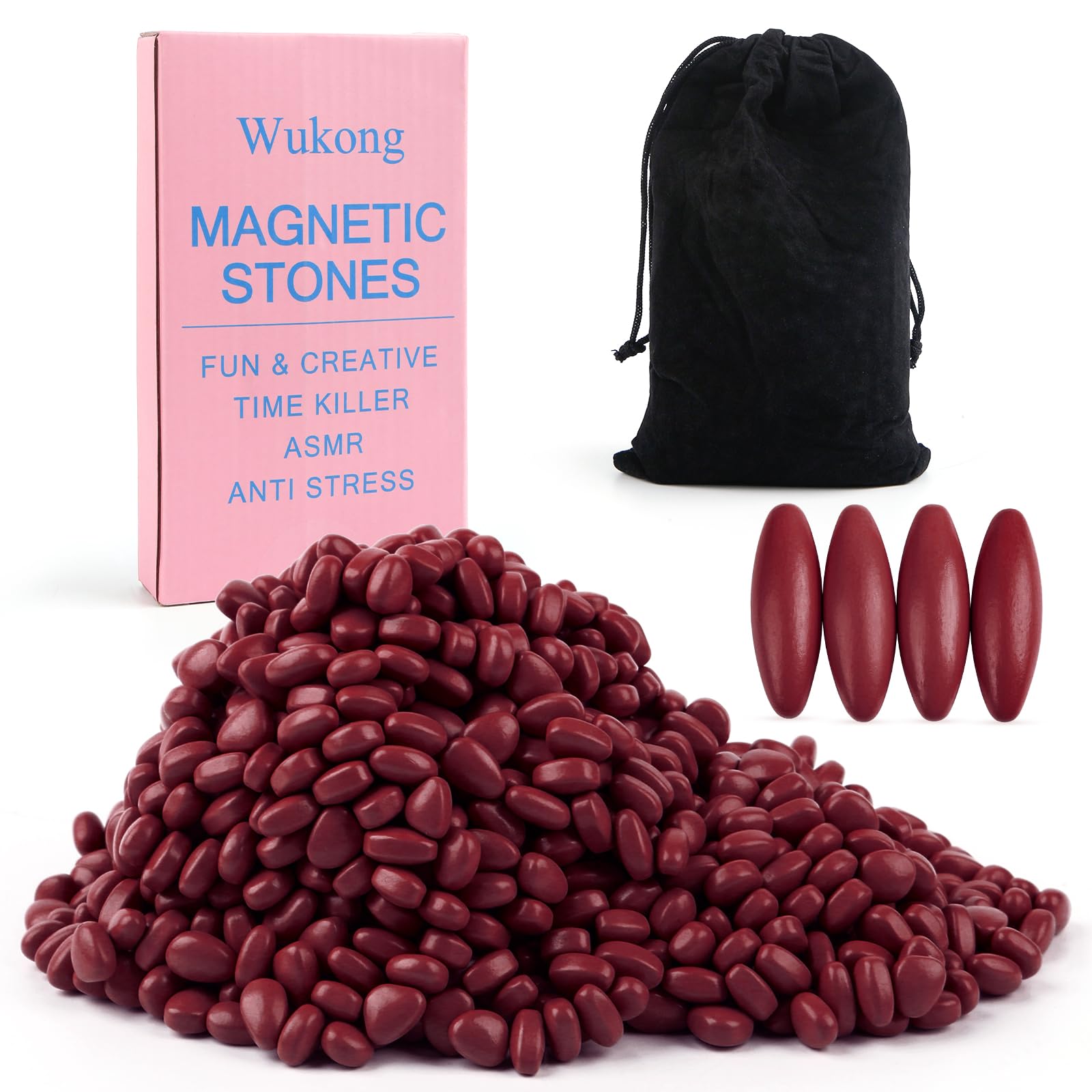 Wukong Magnetic Stones Deep Rose Red – 600 g (approx. 1000 pcs) Anti-Stress Magnets for Adults, Creative Fidget Toy for Stress & ADHD Relief, Relaxation Gift Idea — image 1