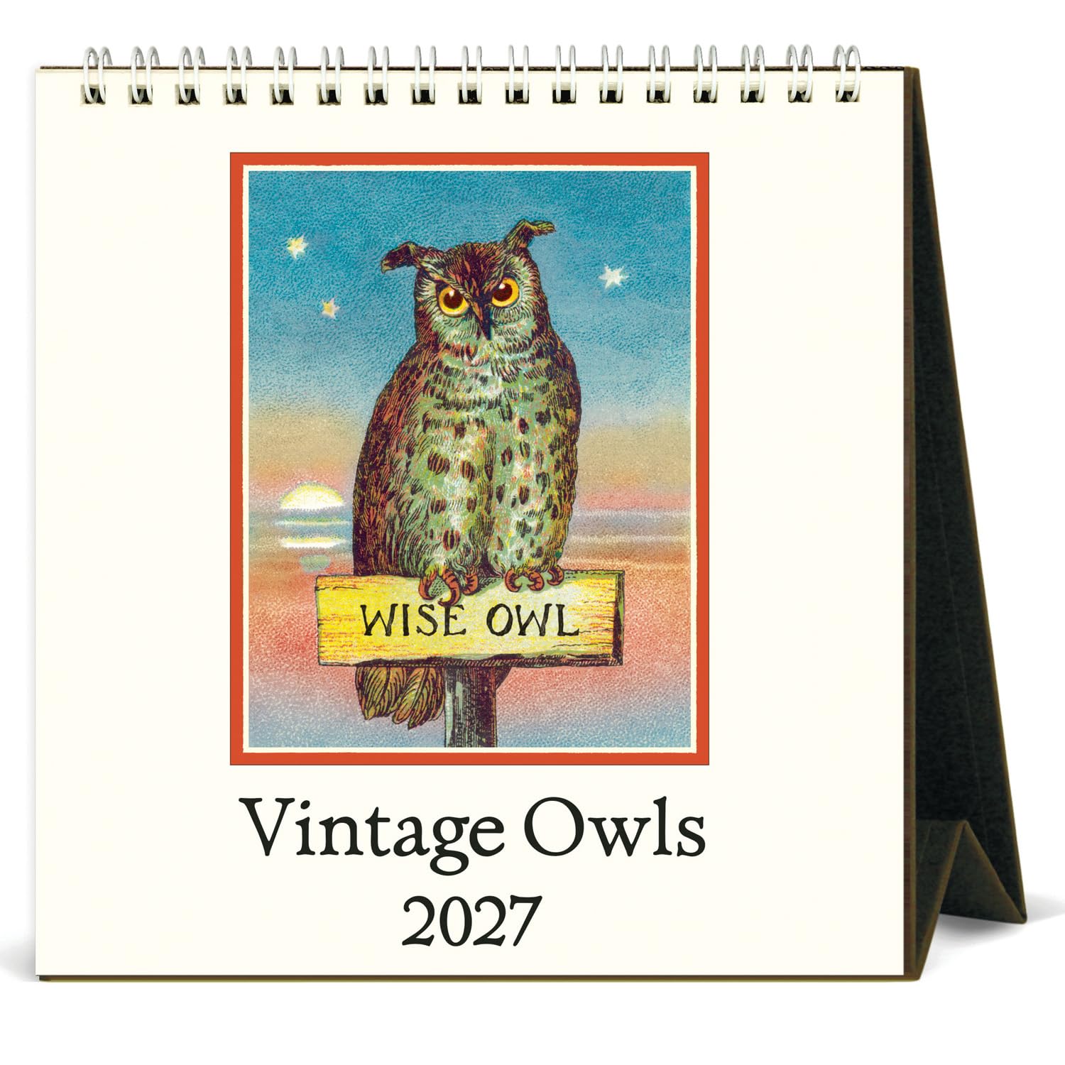 Cavallini 2027 Owls Easel Desk Calendar, 6x6.5 Inches, 12 Month