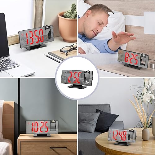 Miniatura 9 de ORIA Reloj despertador de proyección, reloj despertador LED de 7.8 pulgadas con proyección, espejo LED despertador digital con puerto de carga USB,