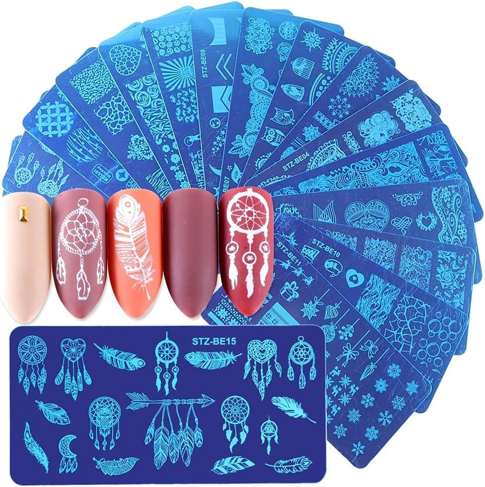 B-LADY Rectangular Nail Art Stamping Plate Set Pack of 5 | Stainless Steel Image Plates Random Designs for Nail Printing | Nail Art Accessories for Manicure & Salon Use | Free Nail Paint (Random Color)-image-17