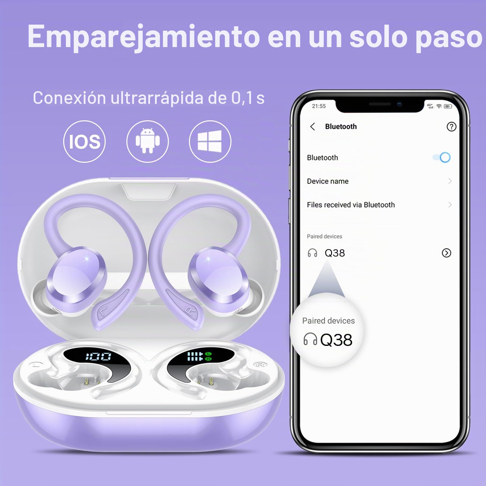 Auriculare Inalámbricos Deportivos, 2025 Nueva Auriculares Bluetooth 5.4 con HD Mic, 54H Cascos Inalambricos Bluetooth con Pantalla LED, IP7 Impermeable, Cancelacion Ruido ENC Auriculares Running