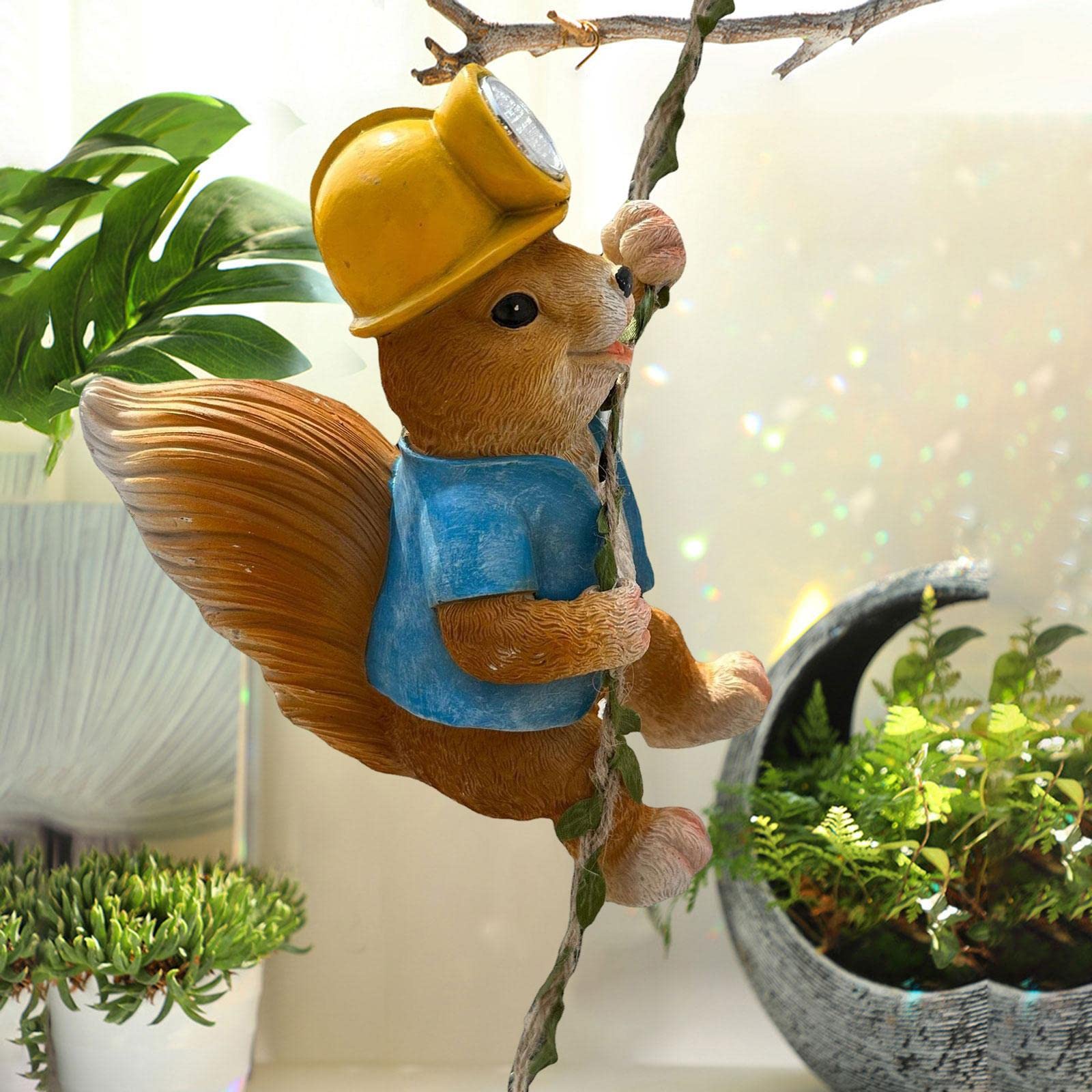 Statua Solare Animale da Esterno in Resina con Illuminazione per Decorazione Parete Giardino Ornamento da Appendere su Albero O Recinzione Adatta per, Scoiattolo