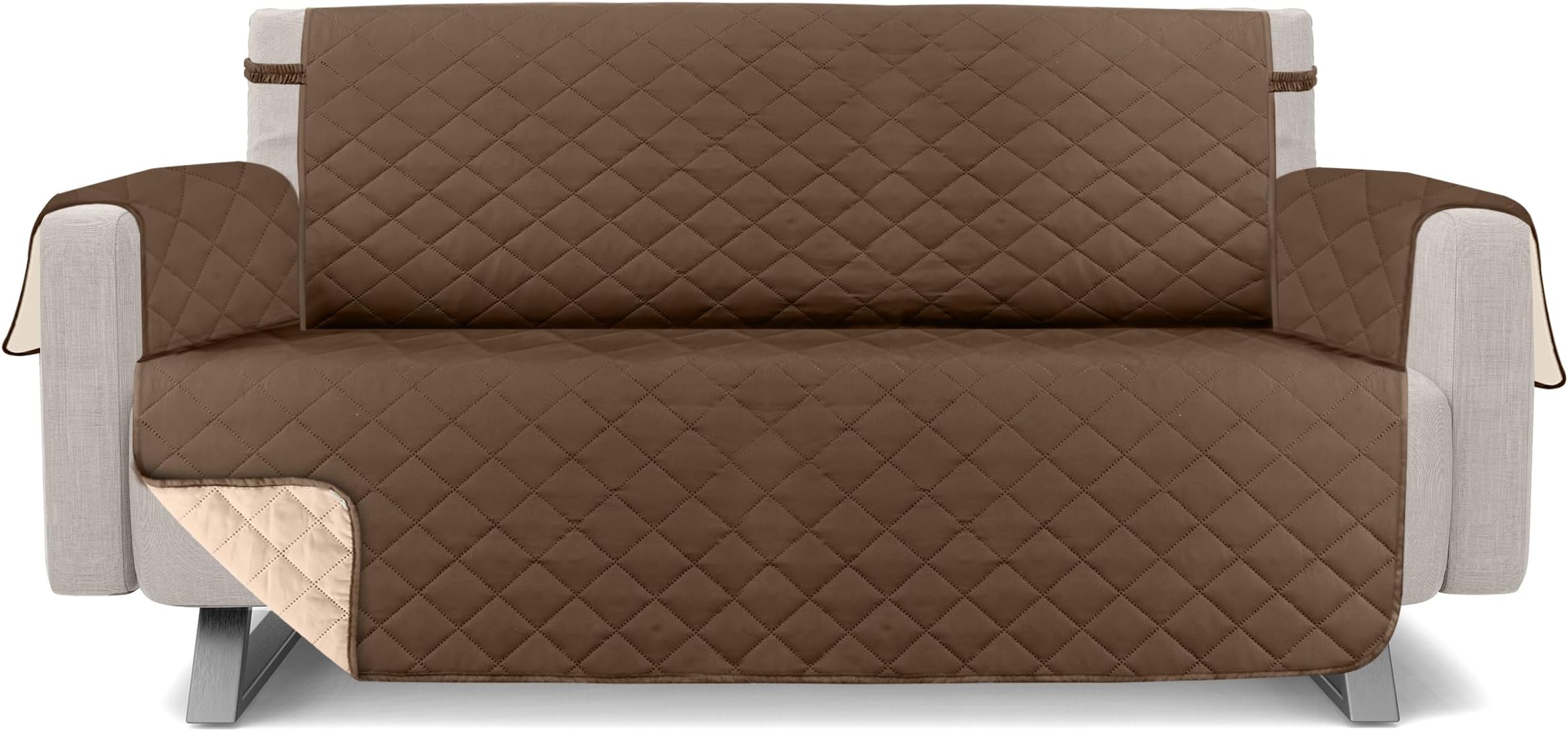 Utopia Bedding Reversible Couch Cover for Cushion Couch, Water Resistant Sofa Cover, Furniture Protector with Foam Sticks and Elastic Straps for Kids Dogs Pets (Sofa, Brown/Beige)