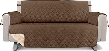 Utopia Bedding Reversible Sofa Couch Cover, Water Resistant Slipcover Furniture Protector with Foam Sticks and Elastic Straps for Kids Dogs Pets 3 Seater, Brown/Beige