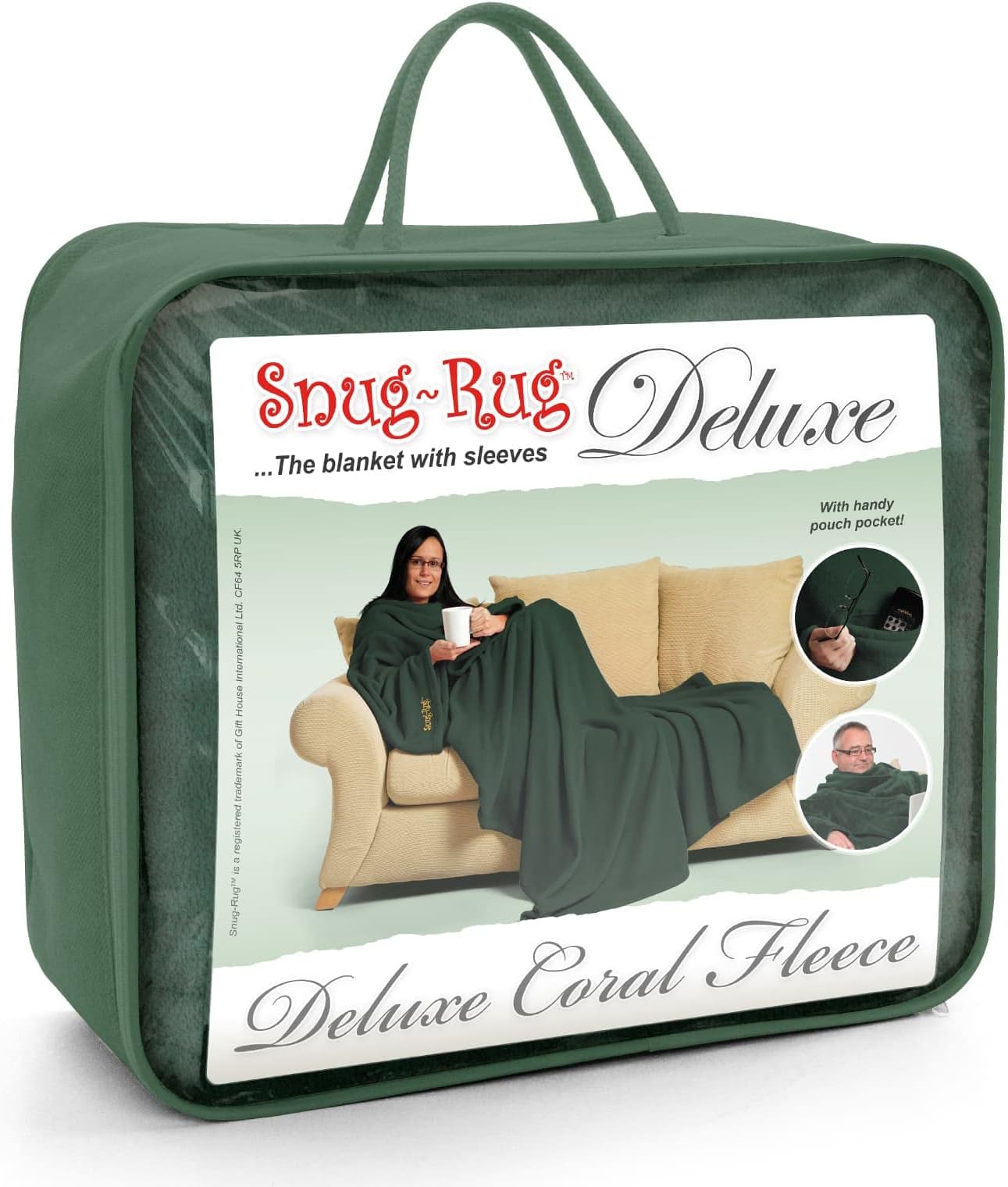 DELUXE Blanket With Sleeves Sleeved Blankets Luxury Cosy Super Soft Coral Fleece Long Oversized with Pouch Pocket Adults Size (Racing Green)