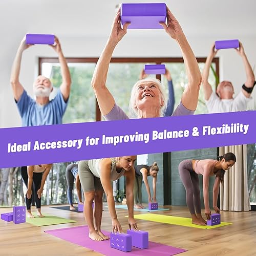 Miniatura 7 de RETON Juego de 2 bloques de yoga con correa, bloque de yoga rosa de alta densidad, bloques de espuma EVA ligeros, bloques de yoga, pilates, ladrillo