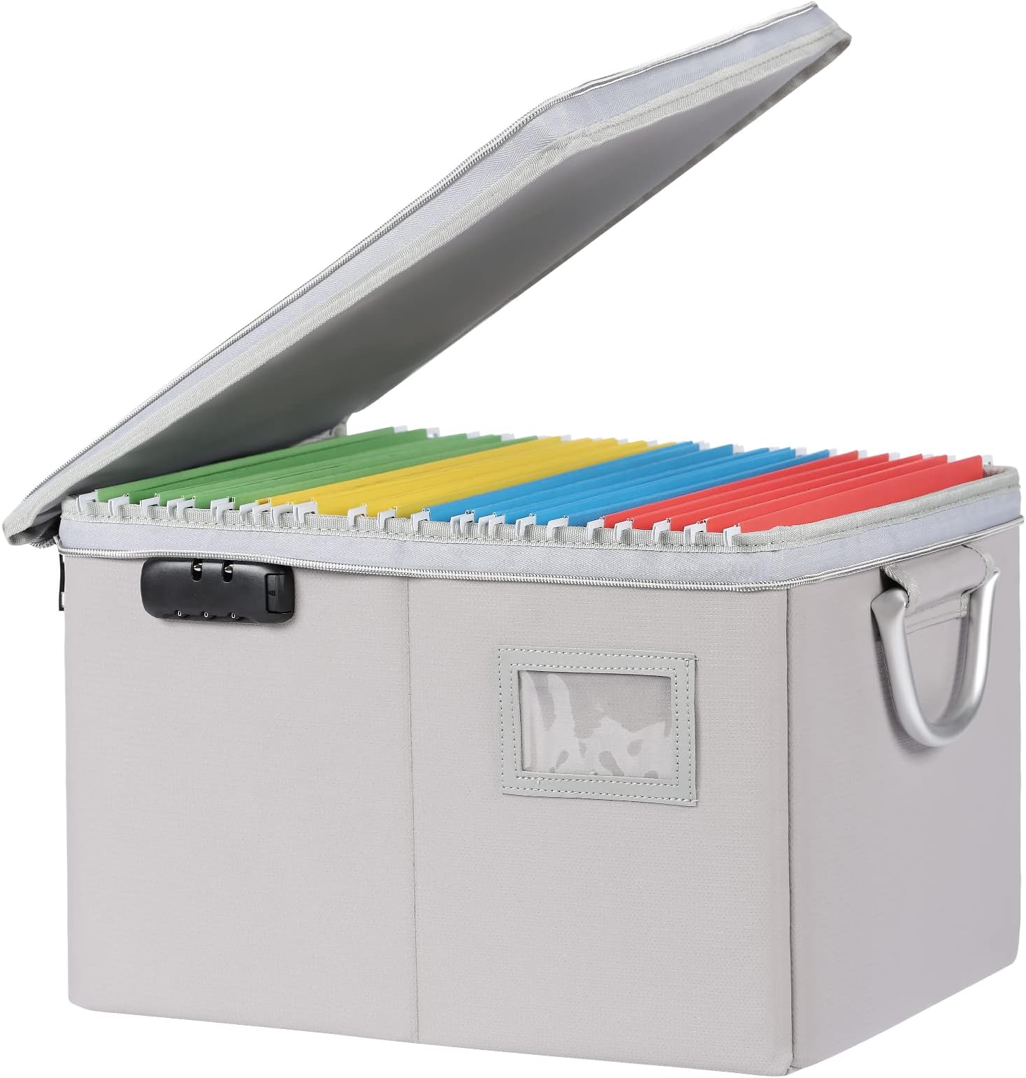 ruboka 15.55" x 12.2" x 10" File Box Fireproof with Lock, Document Box Filing Box File Storage Organizer with Handle, Portable Home Office Safe Box for Hanging Letter/Legal Folder (Grey)