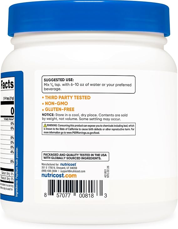 Nutricost Psyllium Husk Ground Powder (1lbs) - Gluten Free and Non-GMO