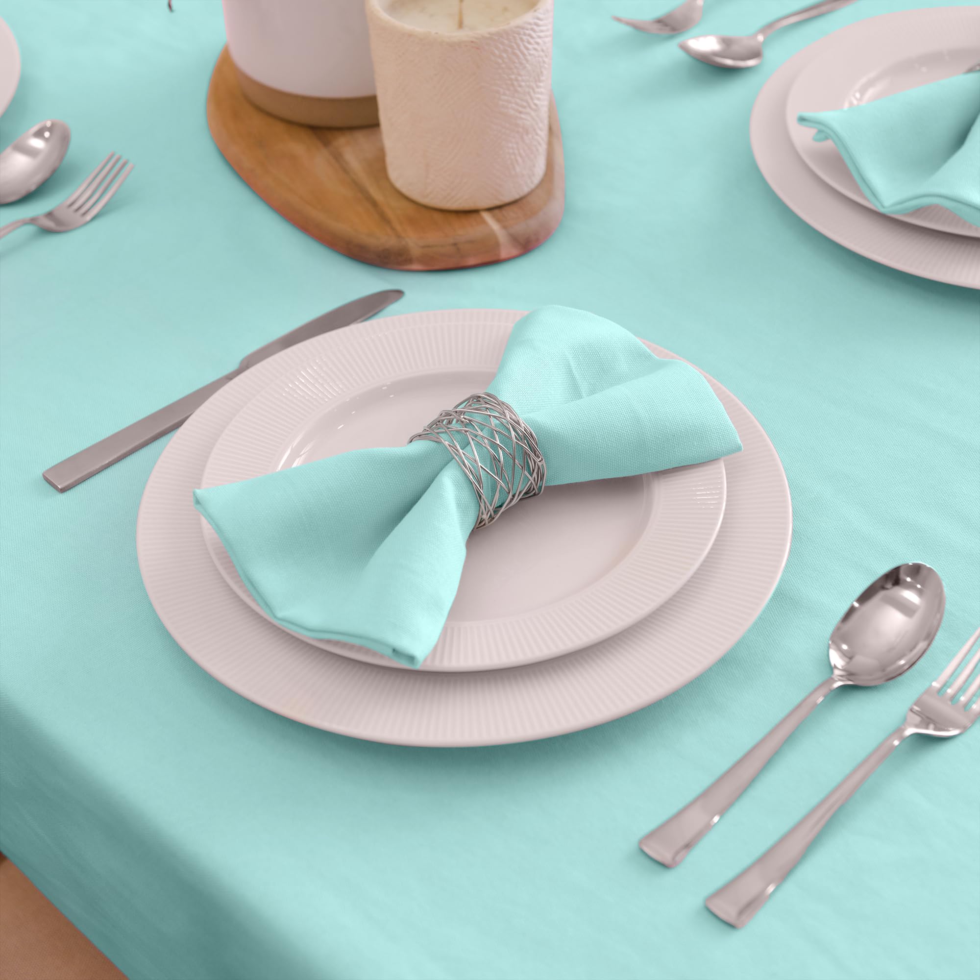 Encasa XO Cotton Napkins for Dining Table | Set of 6, Size 43x43 cm | Machine Washable Reusable Table Napkin, Soft & Absorbent, Elegant Table Decor for Kitchen, Hotels, Party - Egg Blue 1
