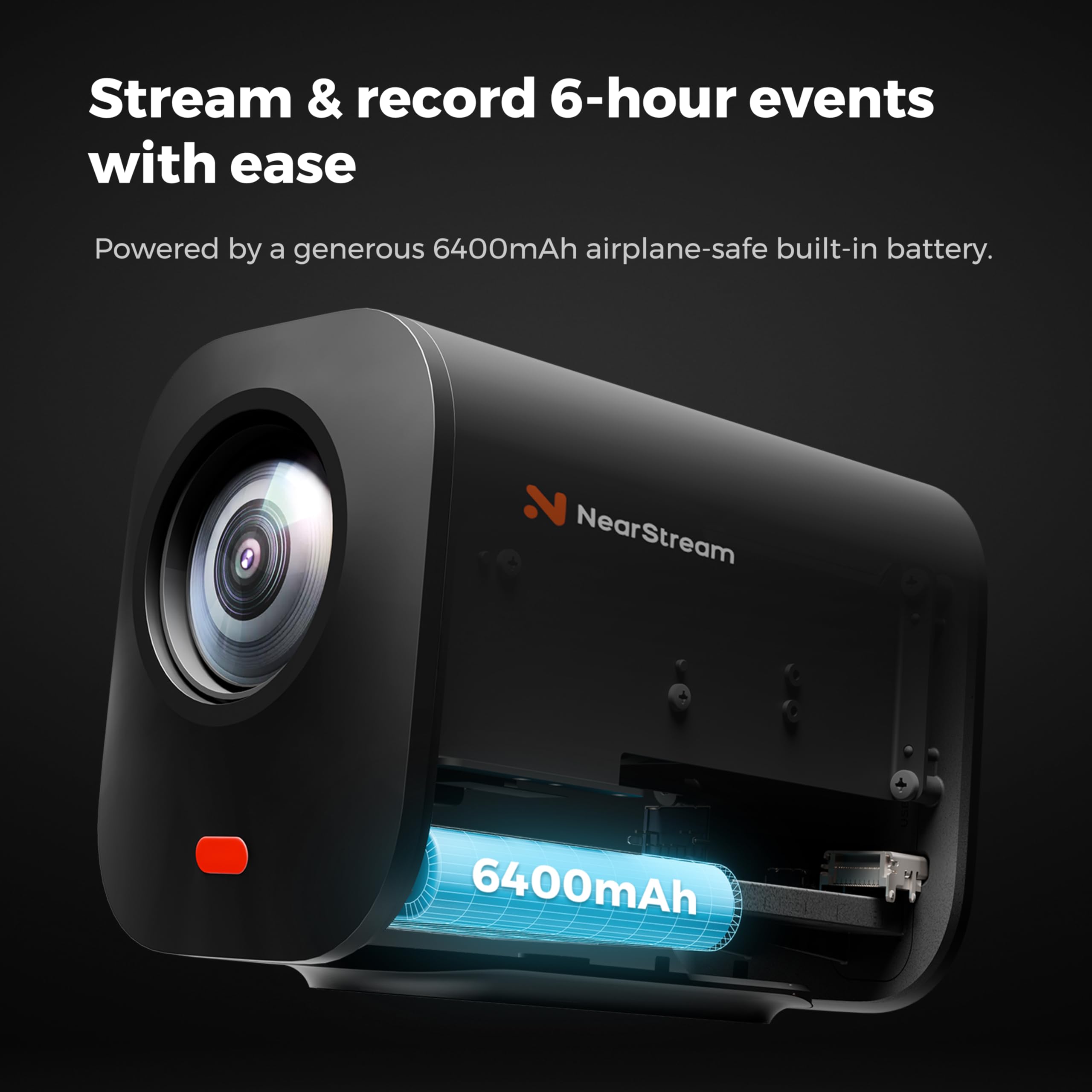 NearStream VM33 2K Wireless Streaming-Kamera, 40x Hybrid-Zoom (10x optisch, 4X digital), 8-AI-Mikrofone mit Rauschunterdrückung, 6-Stunden-Akku, Multi-Cam, für YouTube, Twitch, Kirche und Sport