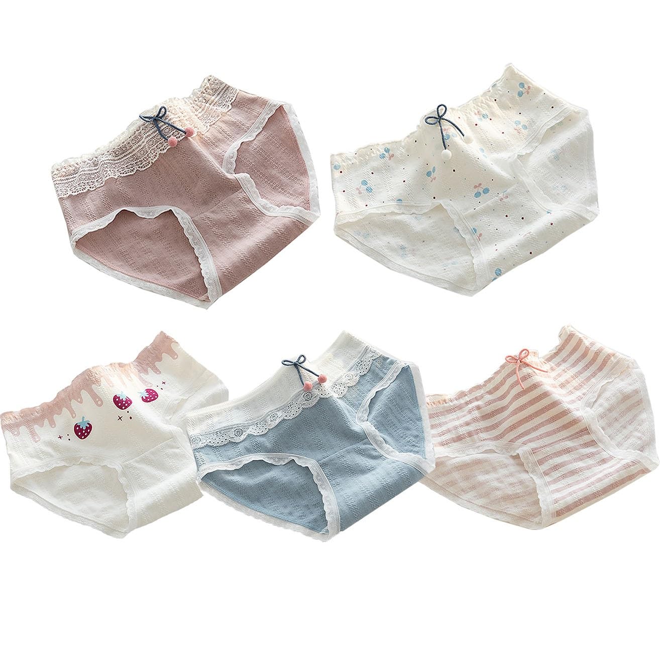 5PCS Teen Girls Underwear Cotton Student Briefs Everyday Panties For Children Kids