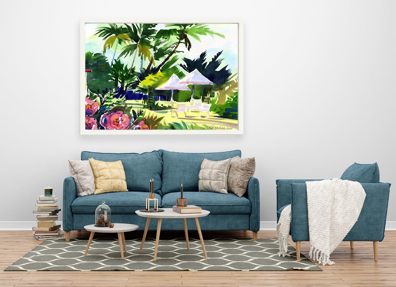 VERRE ARTVERRE ART Printed Framed Canvas Painting for Home Decor Office Wall Studio Wall Living Room Decoration (60x45inch White Floater) - Lahaina Afternoon