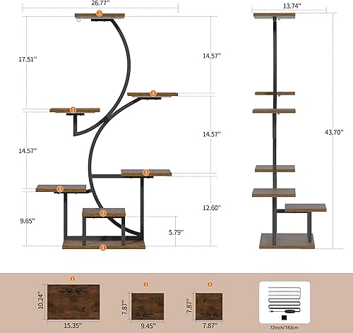 Miniatura 6 de Soporte para plantas de interior con luces de crecimiento, estante para plantas de 7 niveles para interiores, soporte de esquina de 44 pulgadas para