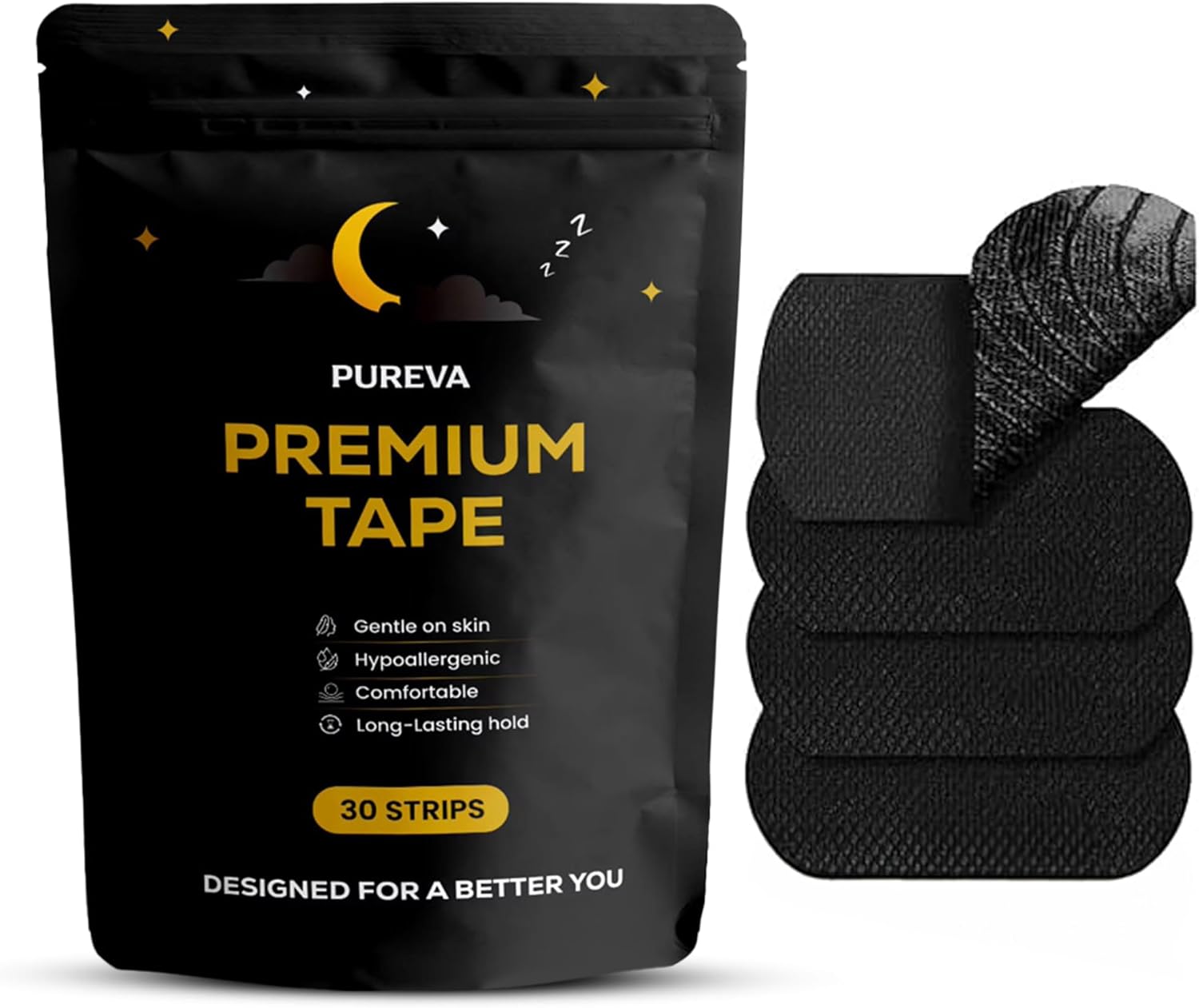 Premium Mouth Tape for Sleeping – Hypoallergenic Mouth Strips to Reduce Snoring & Improve Nose Breathing – Gentle & Comfortable Sleep Strips for Men & Women (30 Strips)