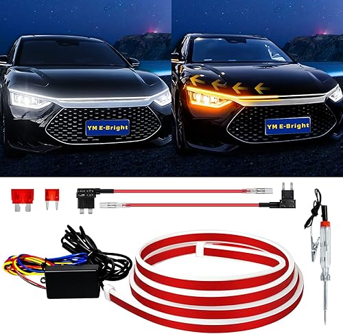 Miniatura 8 de Tira de luz de capó de arranque dinámico de flujo secuencial, luces direccionales flexibles DRL para correr diurnas para automóvil, tira de luz LED