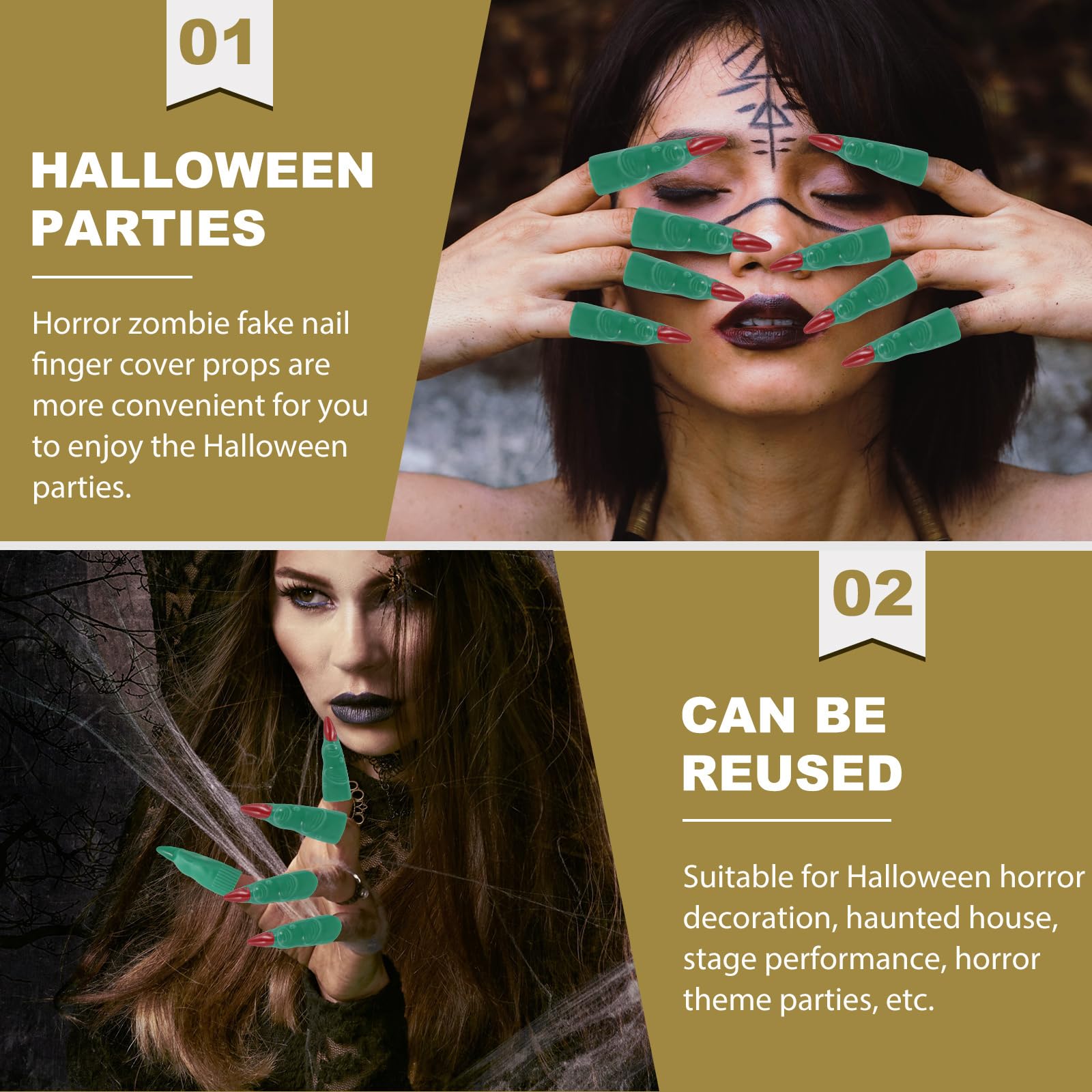 minkissy 24pcs Halloween Witch Fingers Nail Kit Finger Nail Fake Fingers Punk Nail Tips Zombie Nails Cover Halloween Finger Props for Cosplay Prom Decorate - Image 4