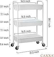 Vista 2 de CAXXA Organizador de Almacenamiento de Metal Rodante de 3 Niveles - Carrito de Utilidad Móvil Carrito de Cocina con Ruedas Giratorias, Blanco