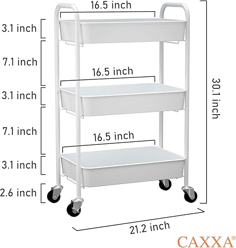 Miniatura 2 de CAXXA 3-Tier Rolling Metal Storage Organizer - Mobile Utility Cart Kitchen Cart with Caster Wheels, White Blanco,Verde