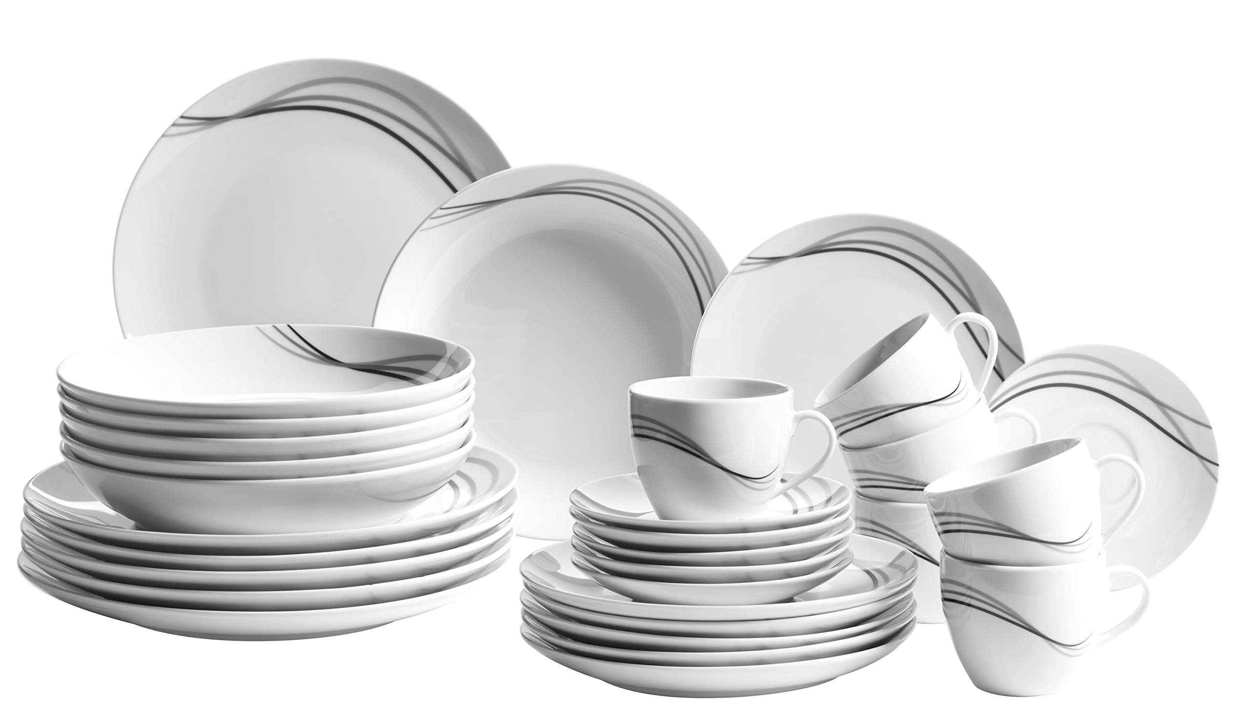 Mäser, Tajo Series, 30 Piece Combi Set, Porcelain Crockery for 6 People
