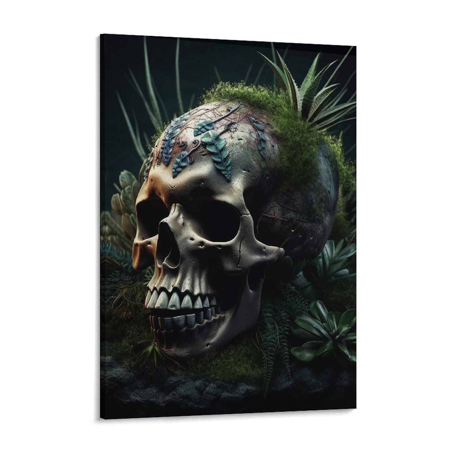 Skull And Plants Canvas Wall Art for Bedroom 12x16inch Canvas Prints Artwork for Walls Modern Picture Artwork Painting for Living Room Aesthetic Wall Paintings for Bathroom Kitchen Office Dec