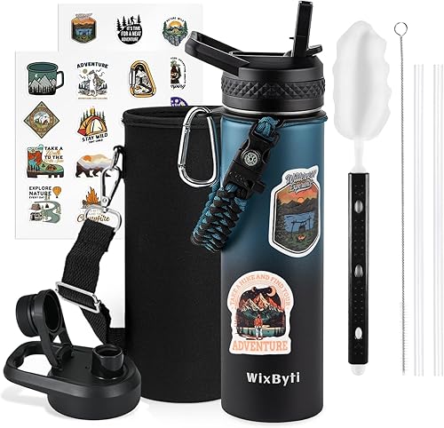 Miniatura 52 de Botella de agua aislada de 20 onzas con popote (fría durante 48 horas), jarra de agua deportiva de acero inoxidable con triple pared al vacío, termo