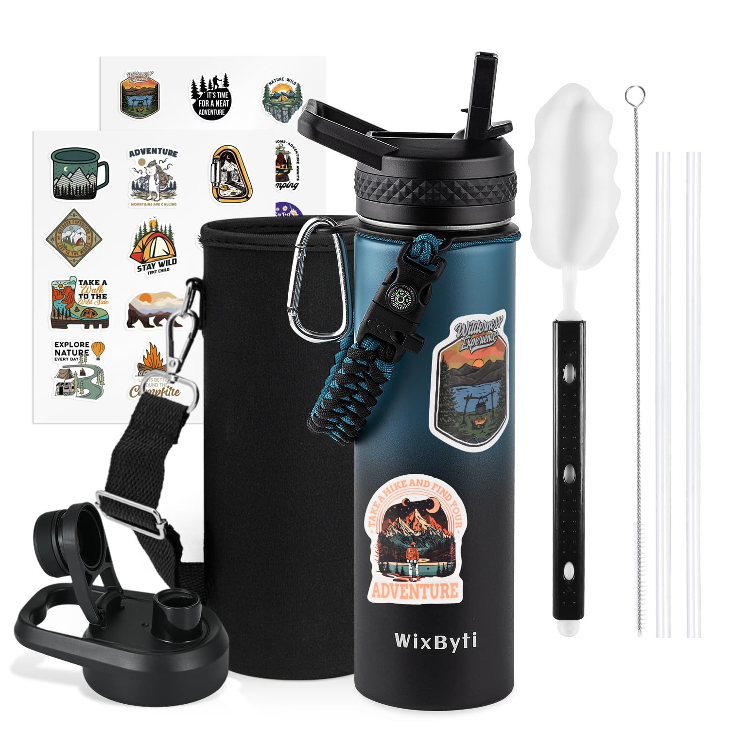 WixByti 20 oz Insulated Water Bottle with Straw, Stainless Steel Water Jug