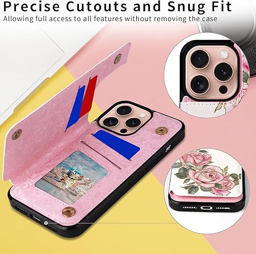 Miniatura 232 de UEEBAI Funda tipo cartera para iPhone 15 Pro Max con tarjetero, cubierta de cuero PU con soporte, bloqueo RFID, doble cierre magnético, relieve de