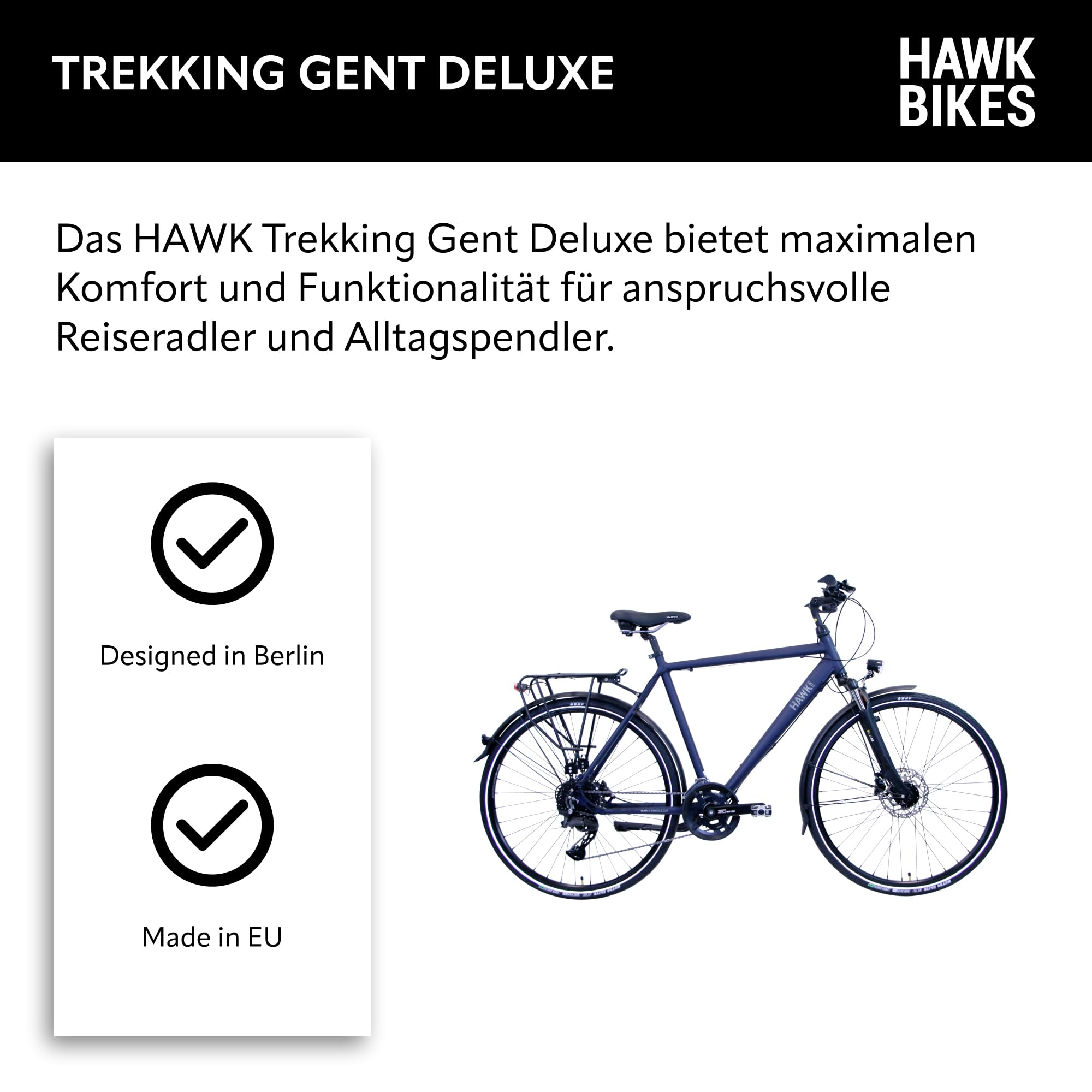 HAWK Trekking Gent Deluxe Fahrrad Herren I Bike mit CUES Kettenschaltung & Beleuchtung I Allrounder I Ozeanblau