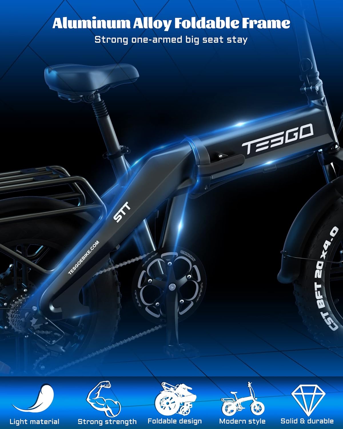 Close-up of the TESGO STT 4.0's aluminum alloy foldable frame