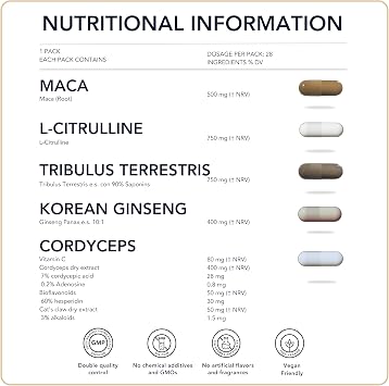 Tribulus Terrestris, Maca, L-Citrulline, Cordyceps, Ginseng - SmartAbsorb™ | for Energy, Performance and Immunity | 28 Daily sachets