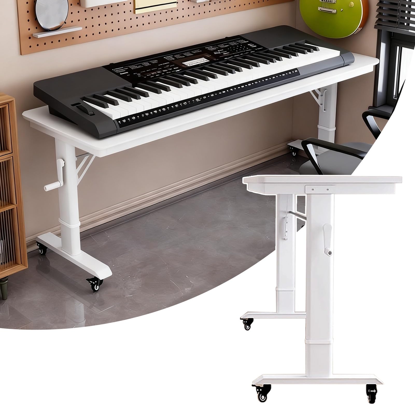 Supporto Tastiera Musicale Pianoforte Bianco Regolabile in Altezza, Supporto Mobile Moderno per Pianoforte con Ruote, Supporto per Tastiera Elettronica per Home Studio, Kit Universale(130cm (51 1/4"))