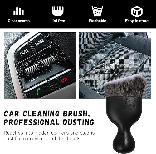 Miniatura 6 de Ziciner 2 cepillos para detalles de automóvil, cerdas suaves curvas, colectores de polvo de eliminación automática, tablero universal del vehículo,