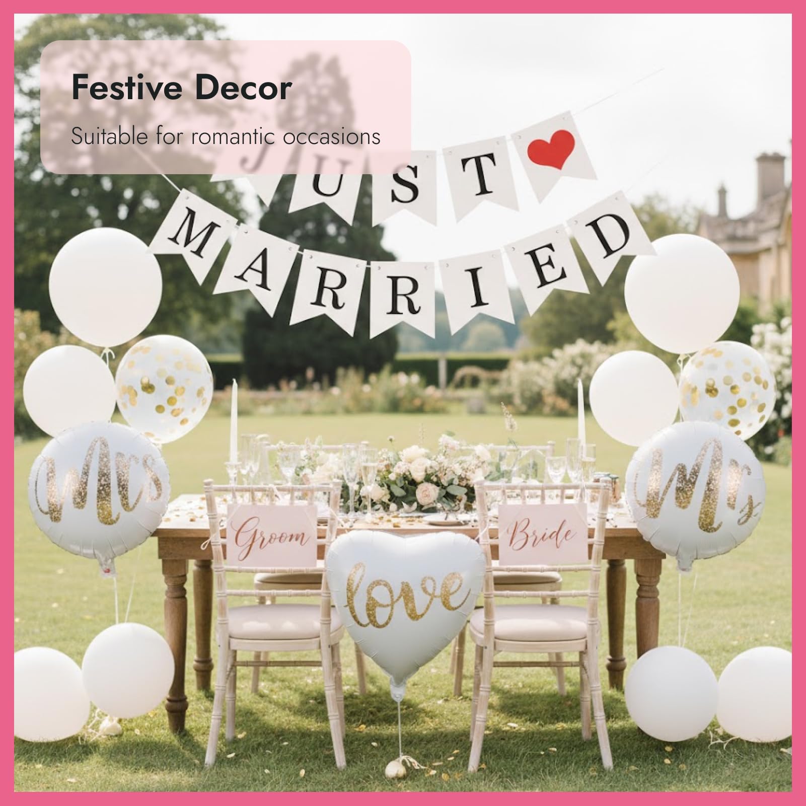Just Married – Set Di 23 Palloncini Decorativi Per Matrimonio Con Ghirlanda E Palloncini Mr & Mrs (Incluso Nastro)