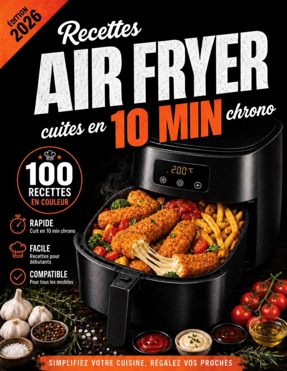 Recettes Air Fryer cuites en 10 min chrono: 100 plats faciles et rapides pour friteuse à air - du plus sain et léger au plus gourmand et croustillant, pour débutants en français