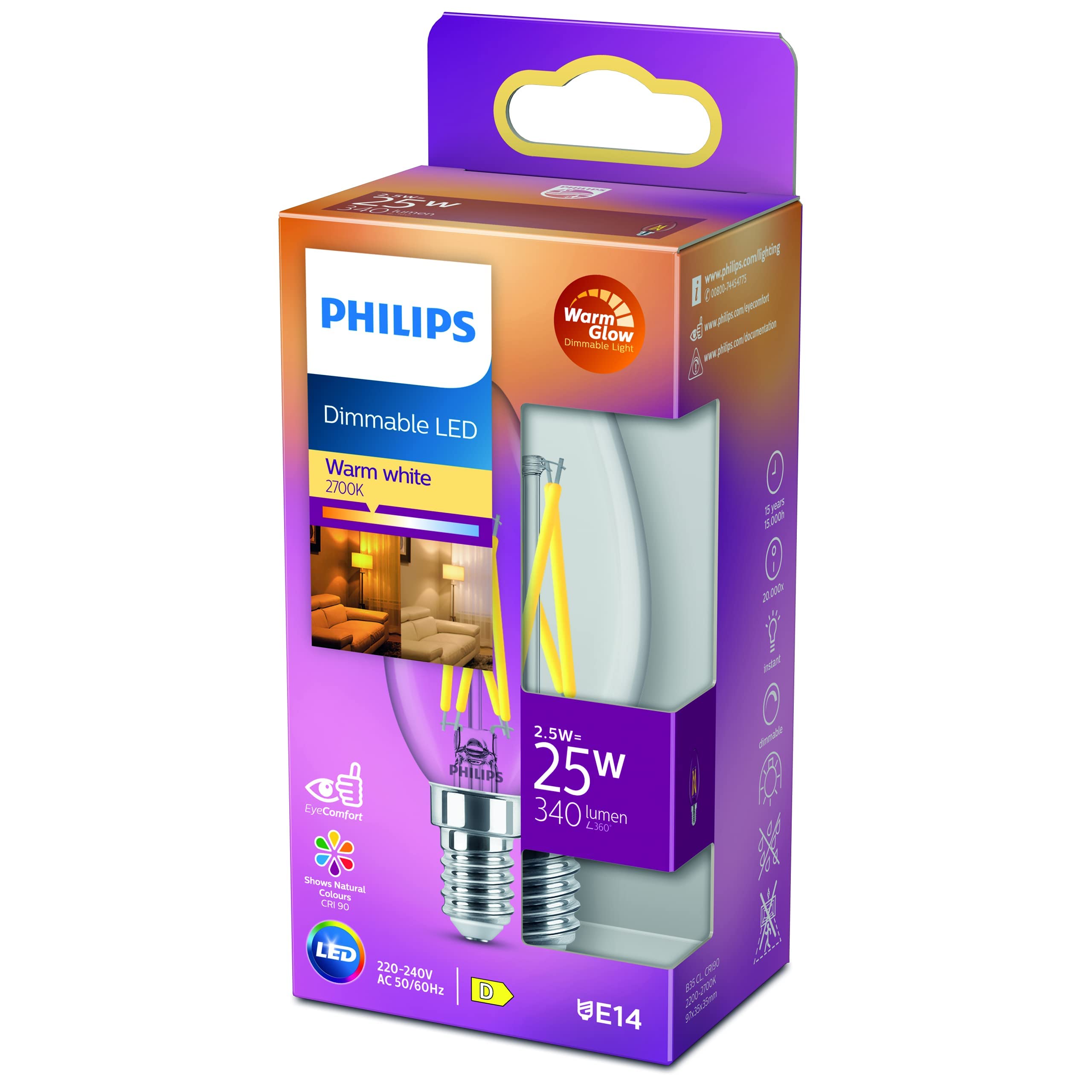 Philips 871951432415200 LED Candle E14 2.5W Warm White Clear 1 pc