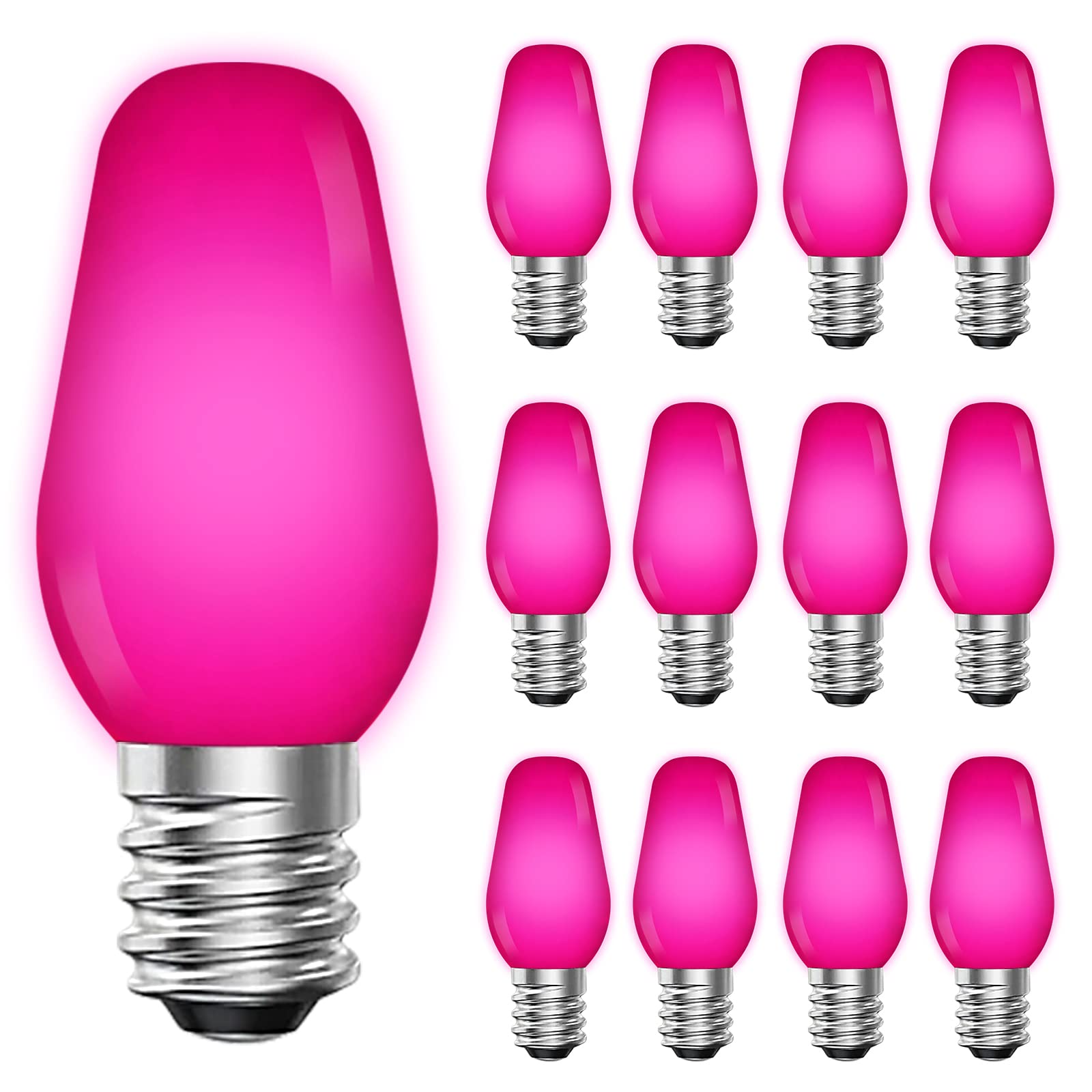 LUXRITE 12-Pack C7 LED Pink Replacement Light Bulbs for String