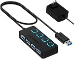 SABRENT USB moyeu 3.2x1 avec adaptateur d'alimentation, 4 port usb3.2 rapide Moyeu de données alimenté, multiple USB Scintilleur, USB station d'accueil, moyeux multiports, interrupteur en marche/arrêt compatible avec ps5 MacBook Ordinateur portable iMac