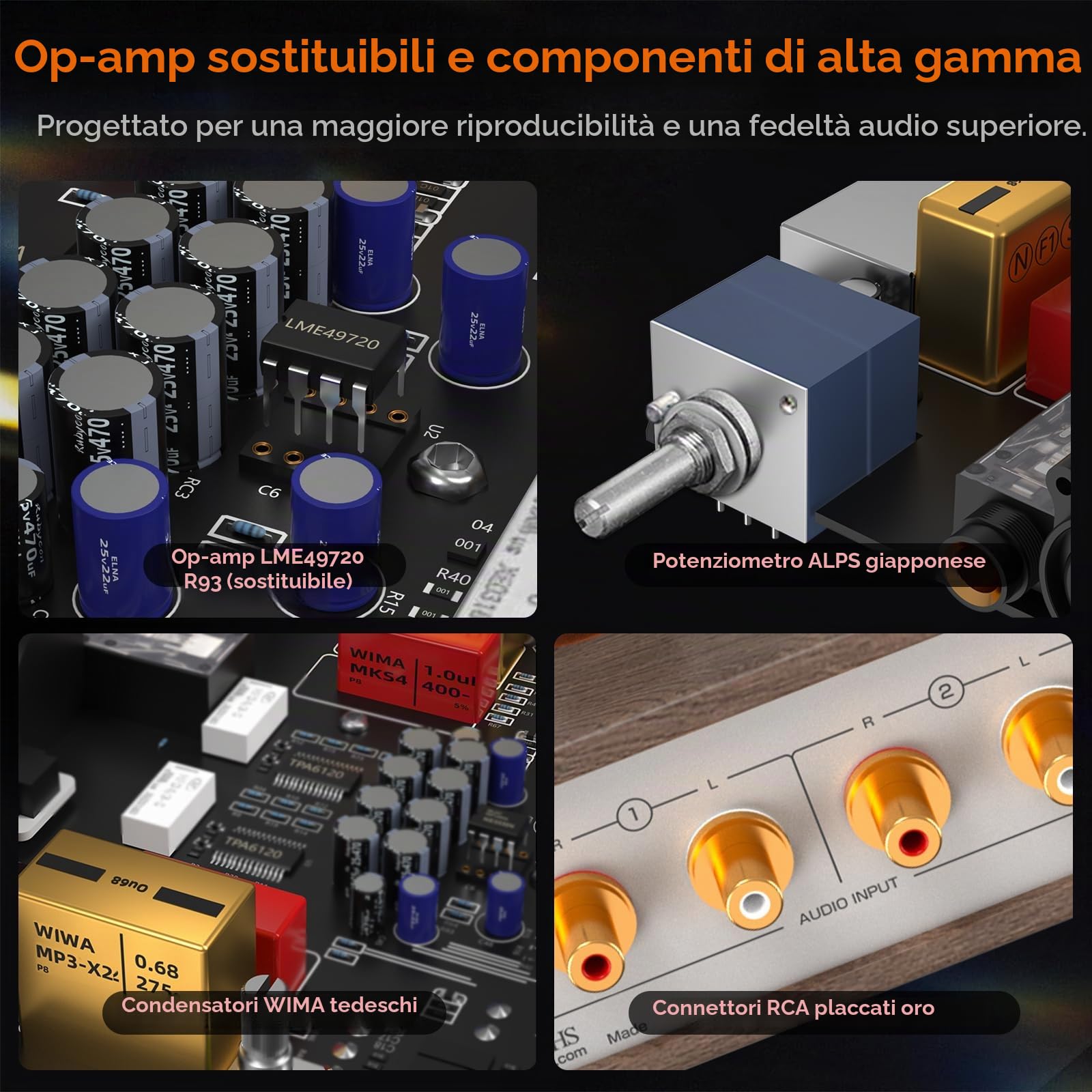 Douk E2 - Amplificatore per cuffie con XLR/4,4 mm/6,35 mm/RCA uscite, preamplificatore stereo HiFi con misuratore VU per cuffie, amplificatore domestico, altoparlante attivo